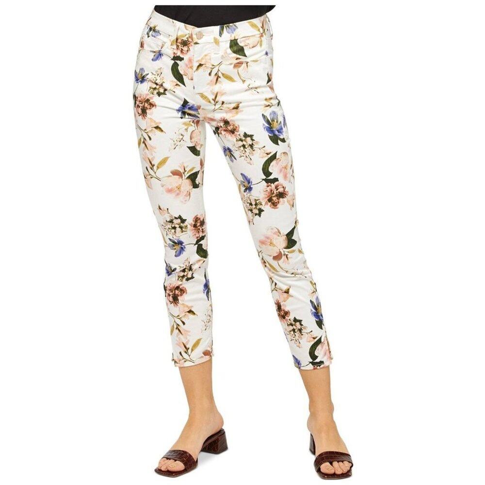 7 for all Mankind Jen 7 Printed Cropped Skinny Pants Jeans Floral White 10